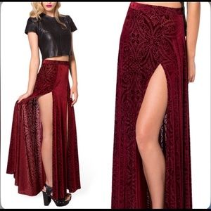 BlackMilk Burned Velvet Red Wine Slit Skirt